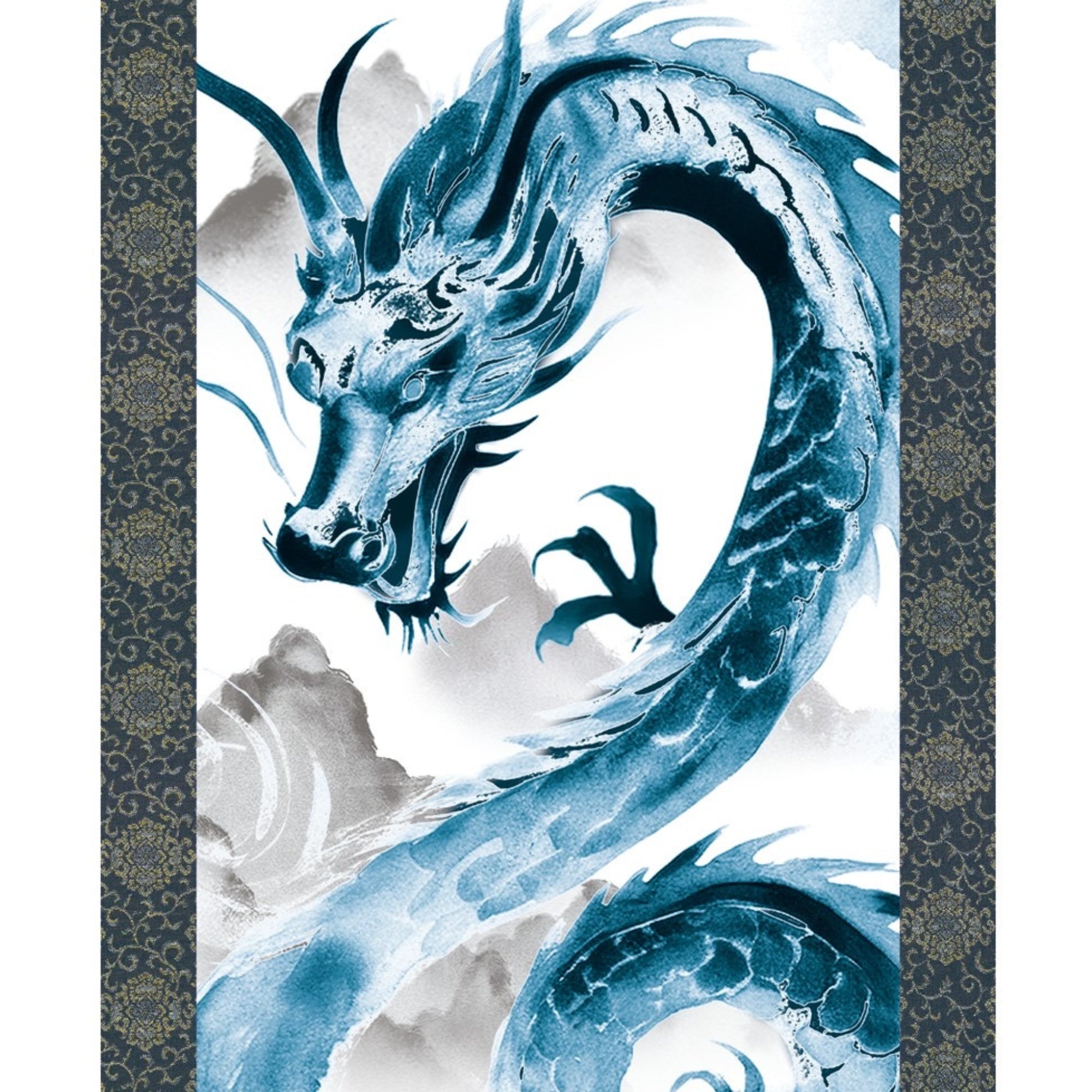 Kakemono mural Dragon japonais – Dragon bleu ascendant
